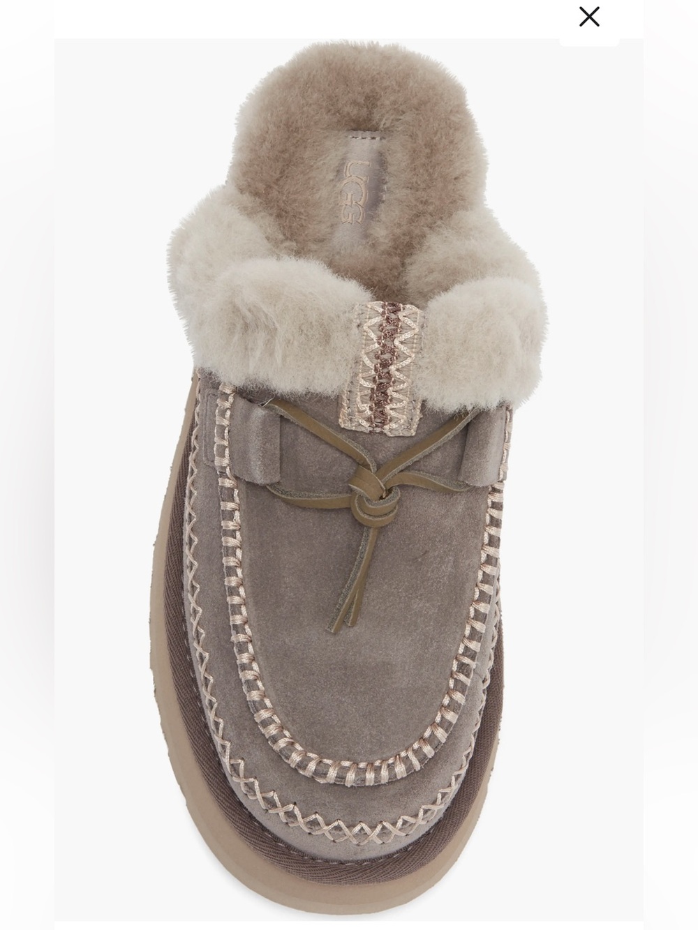 New UGG Alpine Gray Suede Shearling-Lined Moccasin Slip-Ons shoes clogs 8